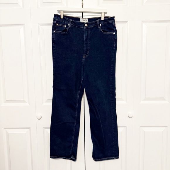 BODEN High Rise True Straight Leg Jeans 33 Waist 32 Length Dark Wash Stretch - Picture 2 of 9